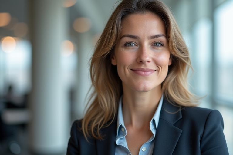 Professionelles Business-Portrait einer Frau in einer modernen Büroumgebung in Wien